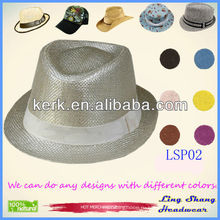 LSP02 ningbo 2014 Красивая Элегантная лента Fedora 100% Бумажная соломенная шляпка из соломы Элеэтара дешевая флеора соломенная шляпа